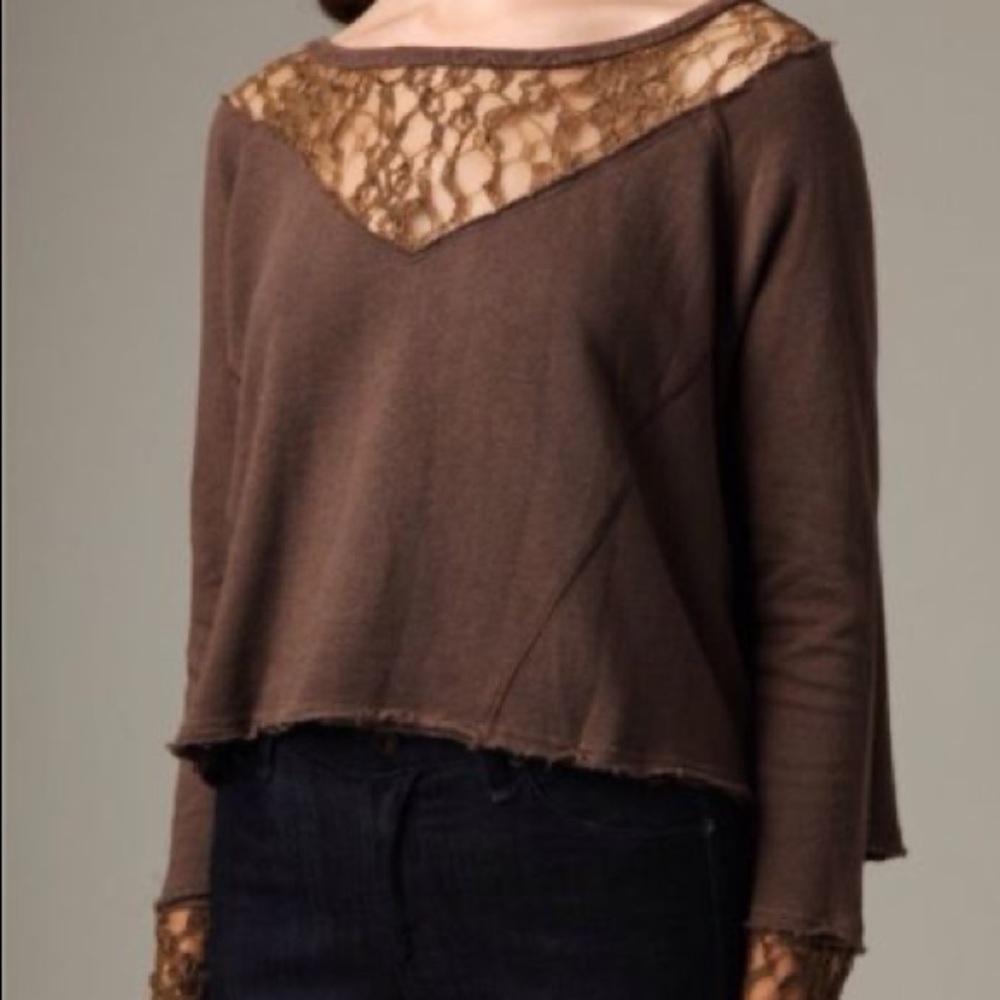 ISO Free People Lace & Terry Cutaway Pullover